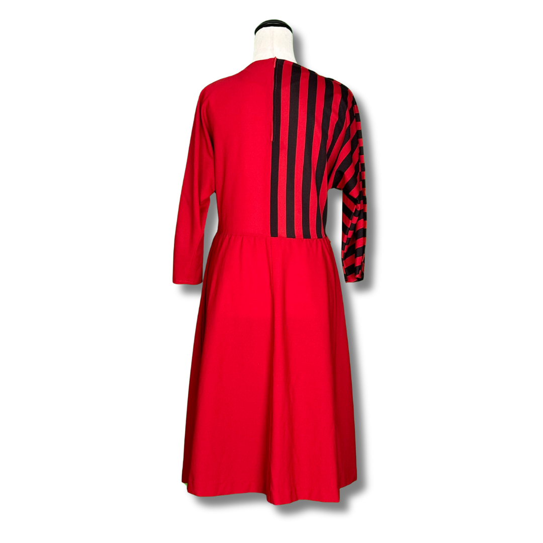 1980s Vintage Red Asymmetrical Stripe Dress