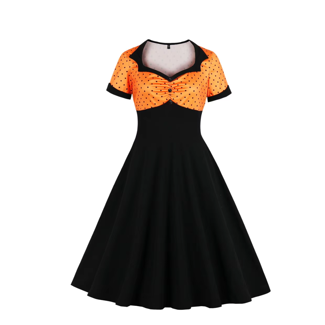 The Spellbinder Dress in Pumpkin and Black