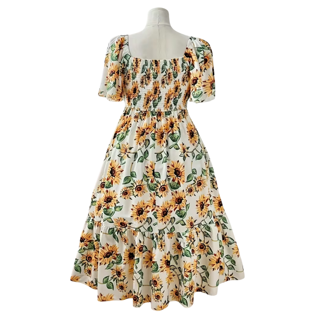 Sunflower Shirred Midi Dress (Sample)