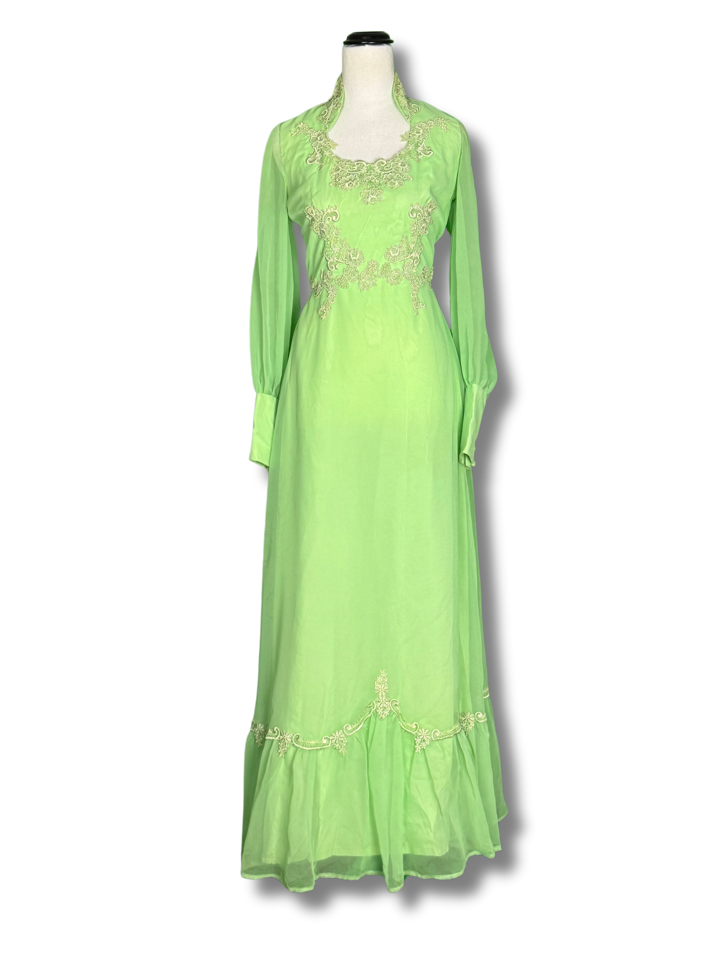 1970s Lime Green Handmade Prom Dress COLLECTORS ITEM