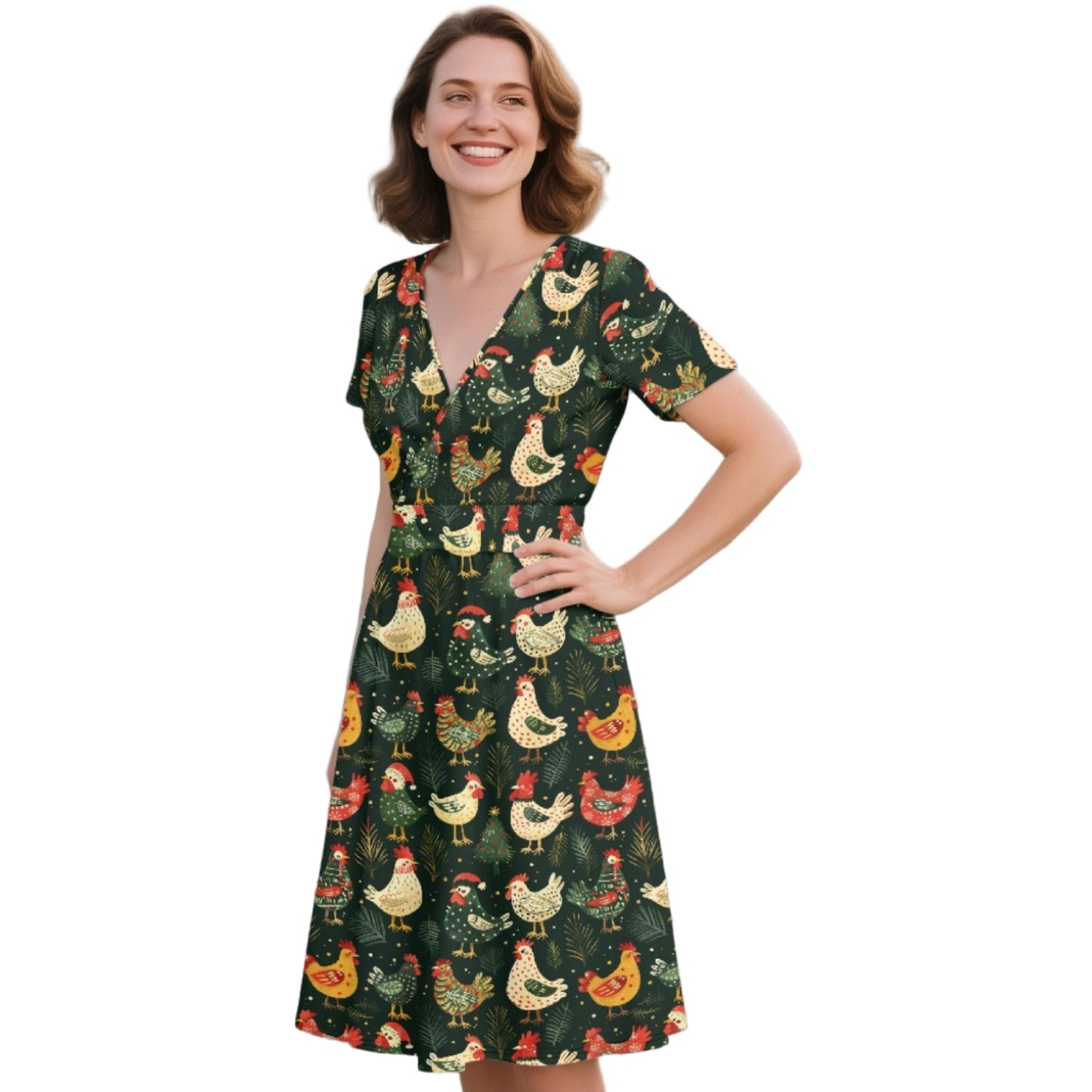 The Verna dress in Christmas Chickens