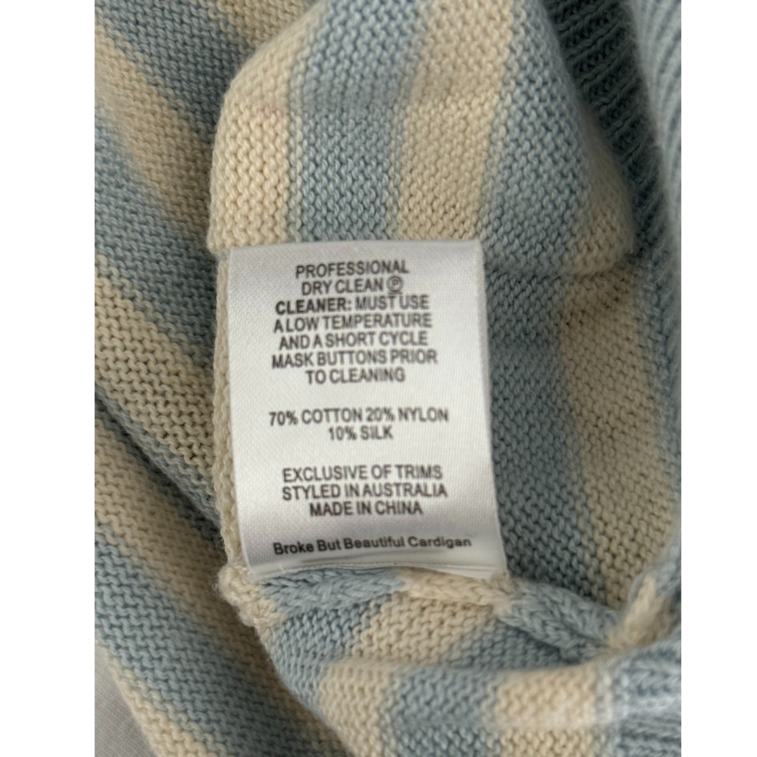Alanna Hill Striped Blue & Cream Short Sleeved Cardigan