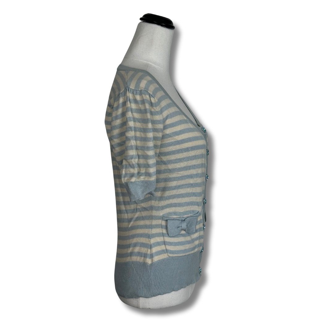 Alanna Hill Striped Blue & Cream Short Sleeved Cardigan
