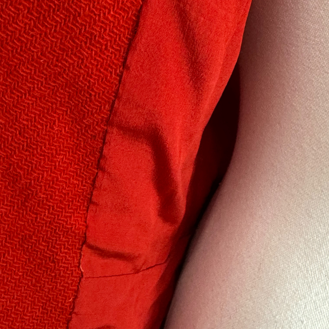 Famous-Barr Co. Vintage 1940s Red Wool Coat with Black Collar