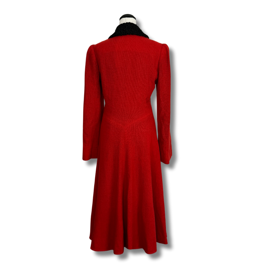 Famous-Barr Co. Vintage 1940s Red Wool Coat with Black Collar