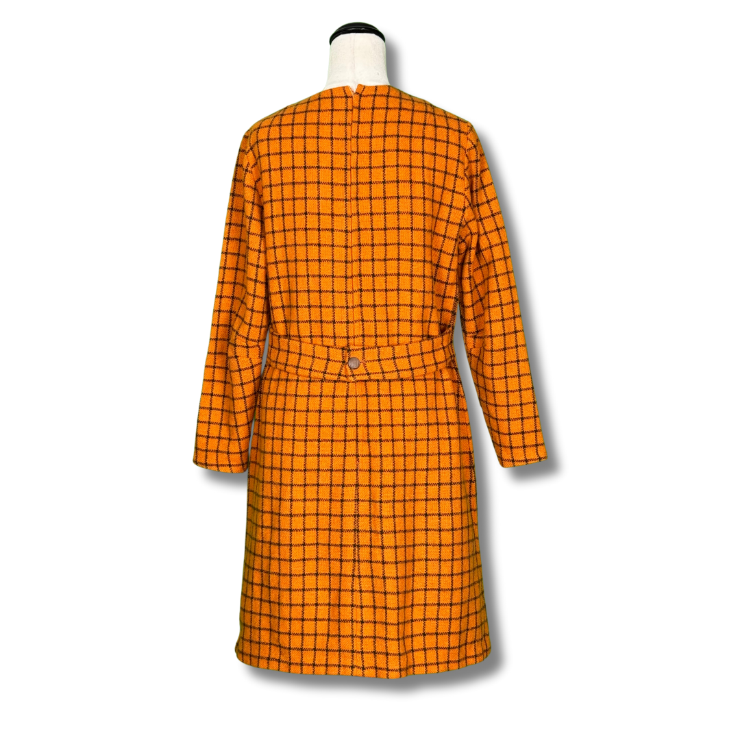 Handmade Vintage 60s Orange Check Shift Dress