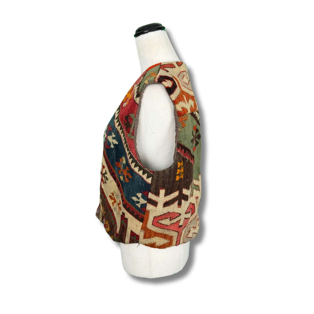 Hester Santa Fe 1970s Vintage Kilim-Style Woven Vest with Concho Detail