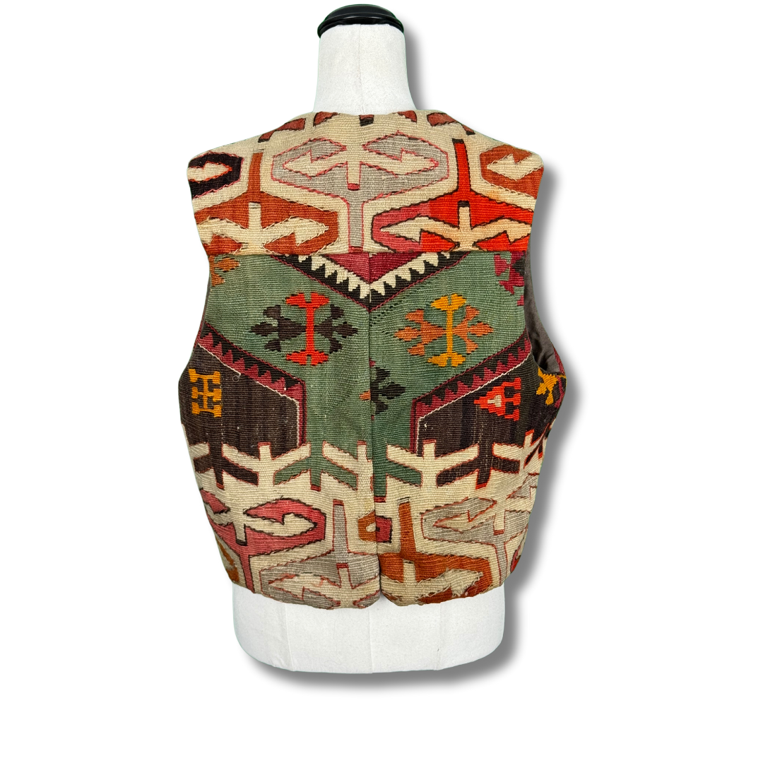 Hester Santa Fe 1970s Vintage Kilim-Style Woven Vest with Concho Detail