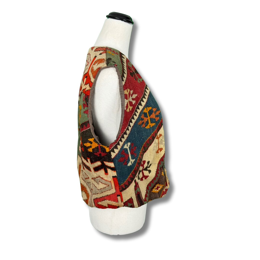 Hester Santa Fe 1970s Vintage Kilim-Style Woven Vest with Concho Detail