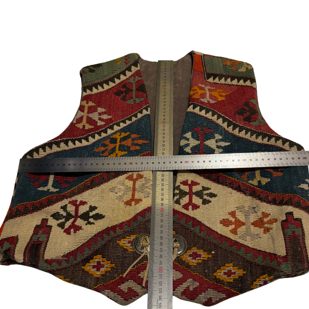 Hester Santa Fe 1970s Vintage Kilim-Style Woven Vest with Concho Detail