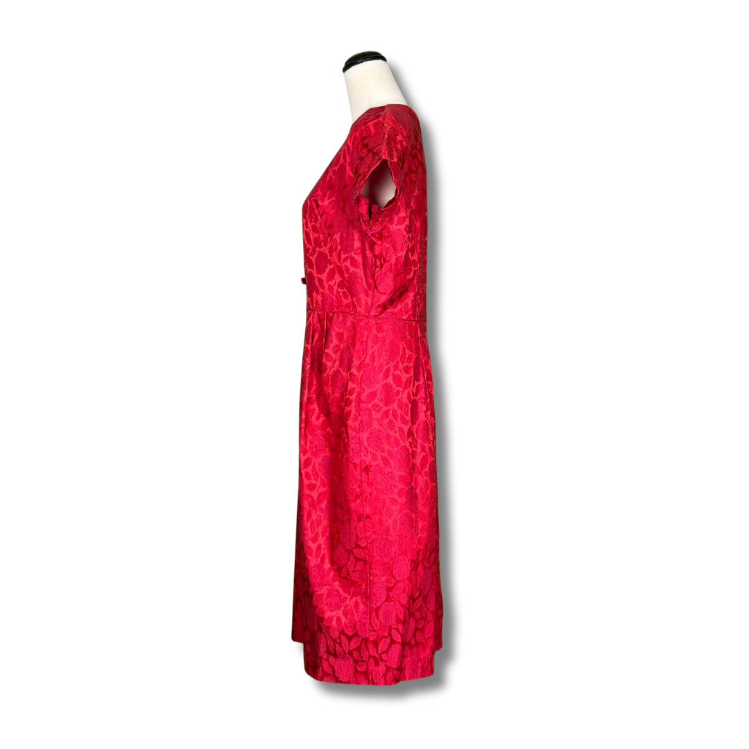 Holly Hill for Levin & Co Vintage Late 50s Red Jacquard Dress