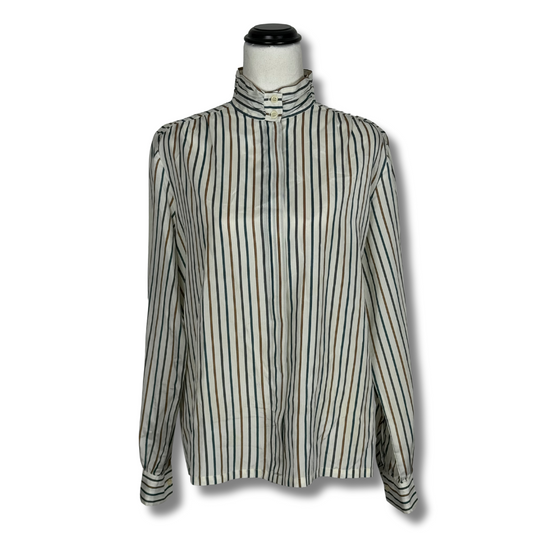 Kortet Work 80s Long Sleeved Pin Stripe Blouse