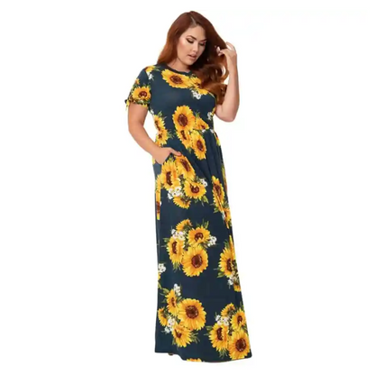 Unique Vintage Navy sunflower Print Mallory Dress