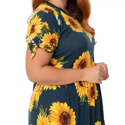 Unique Vintage Navy sunflower Print Mallory Dress
