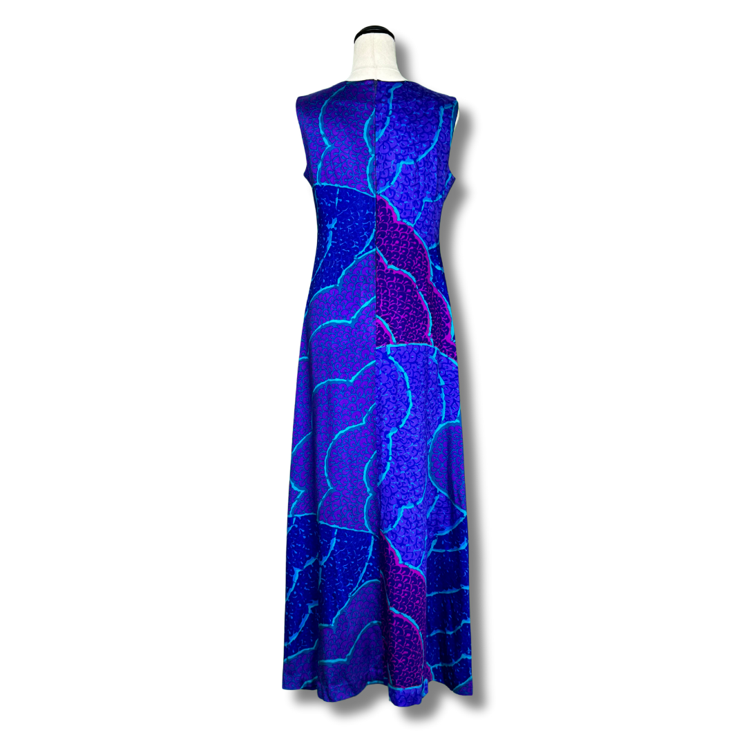 Vintage 1970s Oceanic Print Maxi Dress