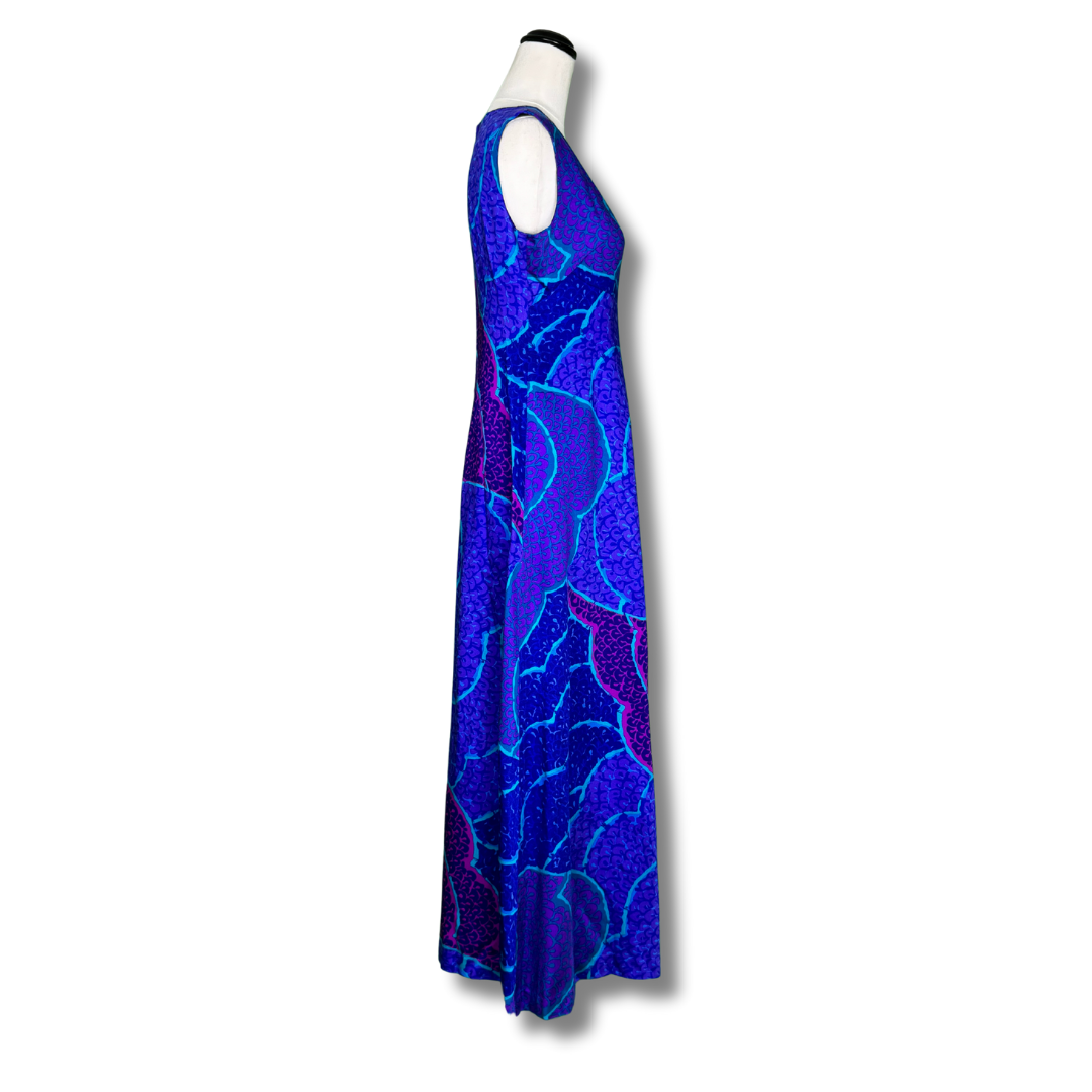 Vintage 1970s Oceanic Print Maxi Dress