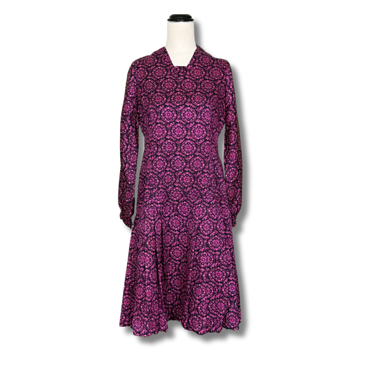 Vintage 1970s Pink & Black Floral Dress