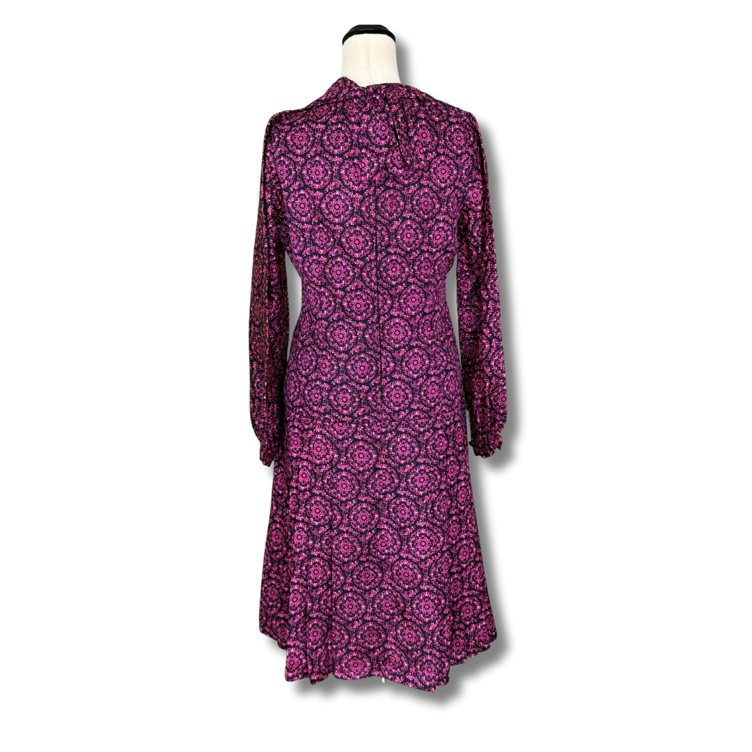 Vintage 1970s Pink & Black Floral Dress