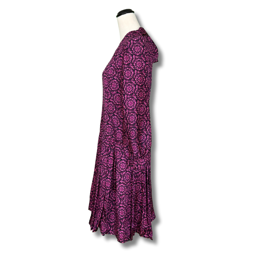 Vintage 1970s Pink & Black Floral Dress