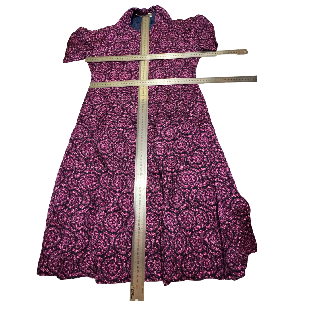 Vintage 1970s Pink & Black Floral Dress