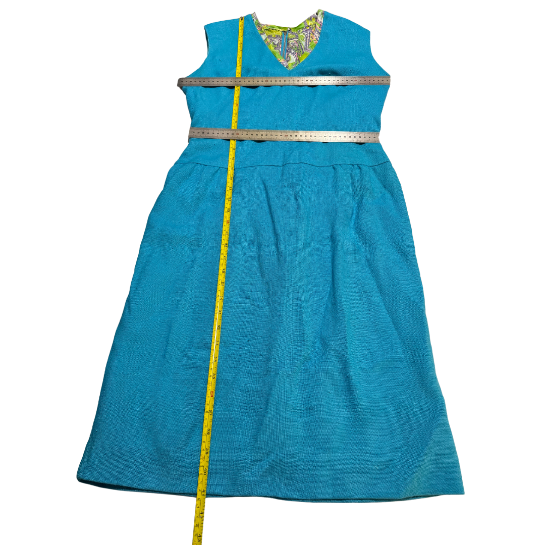 Vintage Late 1960s Turquoise Suit with Paisley Collar