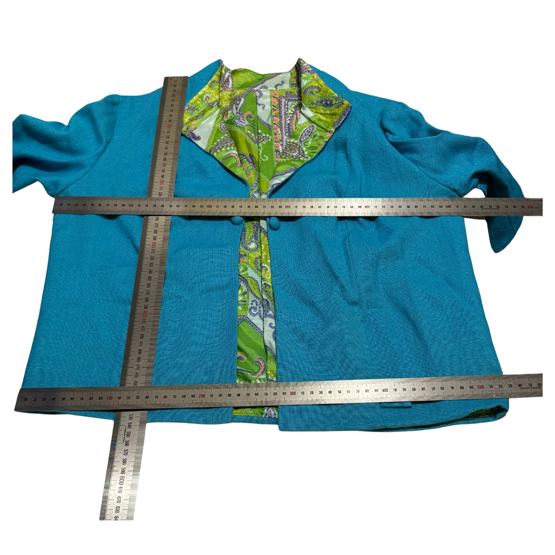 Vintage Late 1960s Turquoise Suit with Paisley Collar