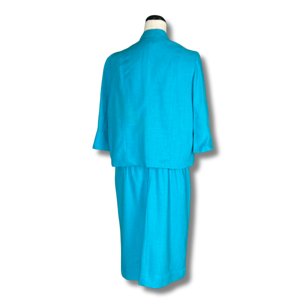 Vintage Late 1960s Turquoise Suit with Paisley Collar