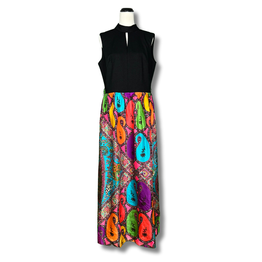 Vintage 1970s High-Neck Paisley Maxi Dress