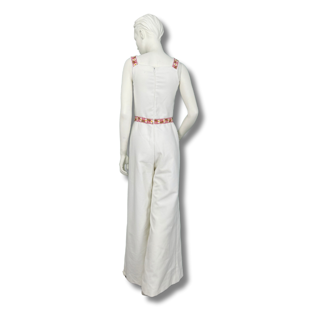 Vintage 1970s Handmade White Flared Jumpsuit & Jacket Set - UNBELIEVABLE