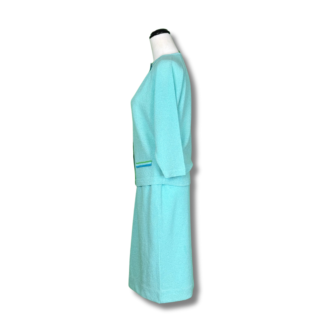 Talbott Traveler Vintage 1960s Knitted Aqua Suit