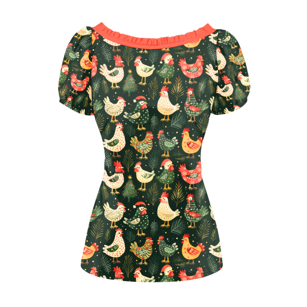 The Elsie Top in Christmas Chickens