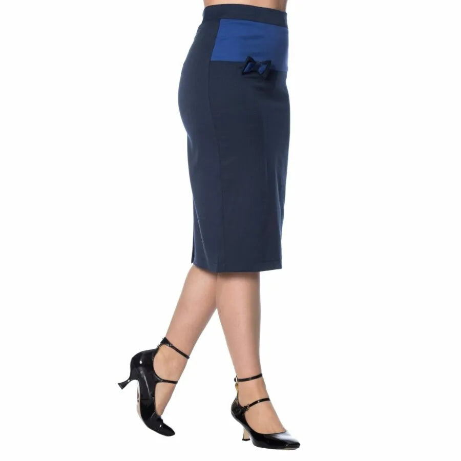 Banned Retro Navy Block Colour Pencil Skirt