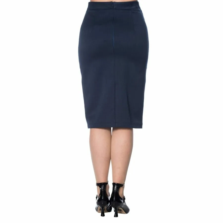 Banned Retro Navy Block Colour Pencil Skirt