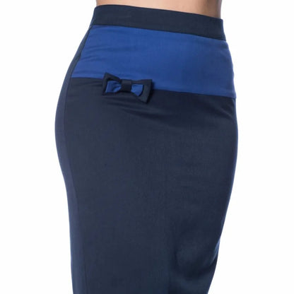 Banned Retro Navy Block Colour Pencil Skirt