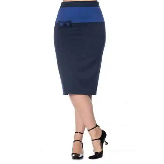 Banned Retro Navy Block Colour Pencil Skirt