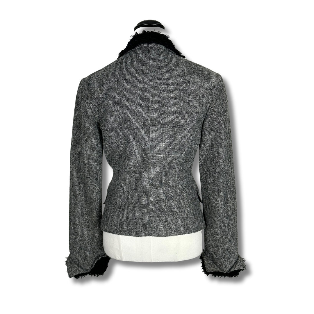 Cue 90s Grey Woollen Jacket with Faux Fur Trim