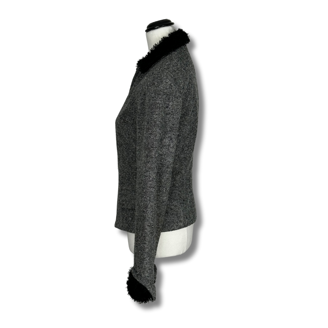 Cue 90s Grey Woollen Jacket with Faux Fur Trim