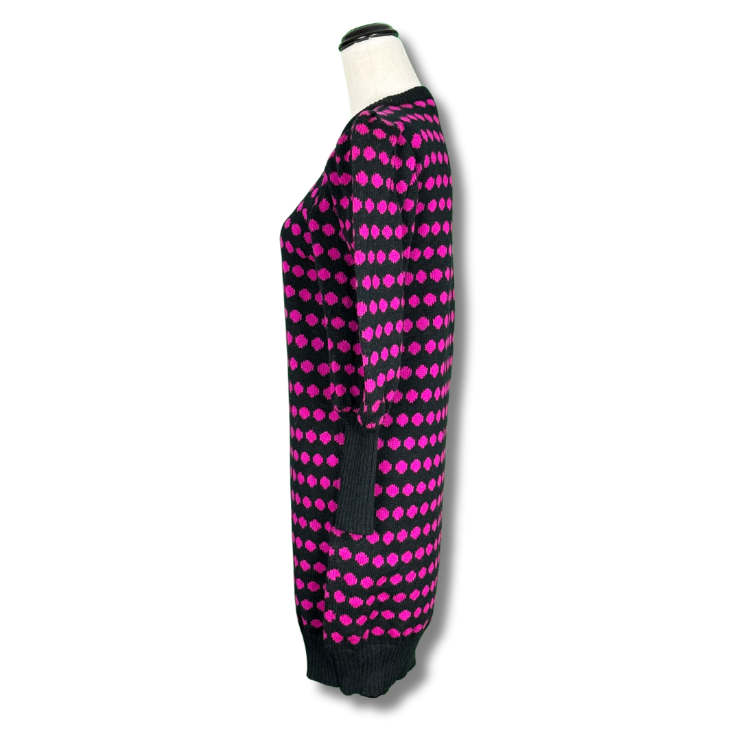 Dressy Tessy 1980s Black with Pink Dots Sweater Dress