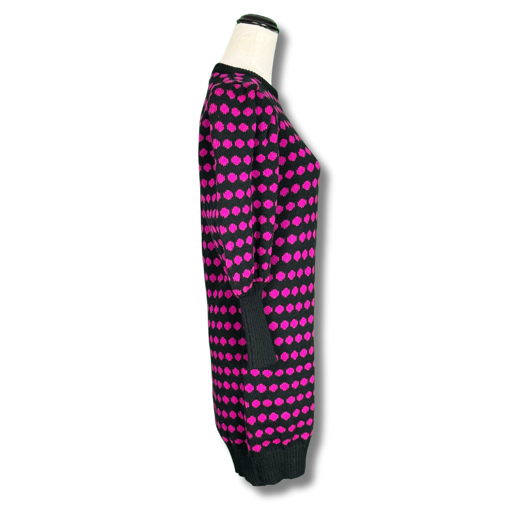 Dressy Tessy 1980s Black with Pink Dots Sweater Dress
