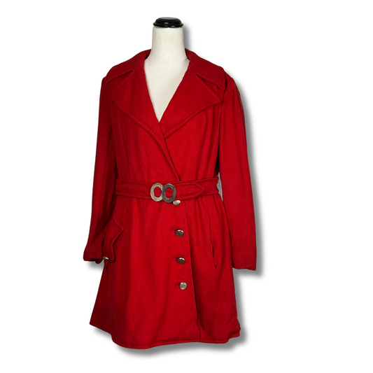 Lassie Junior Mid Length Red Belted Asymmetrical Trench