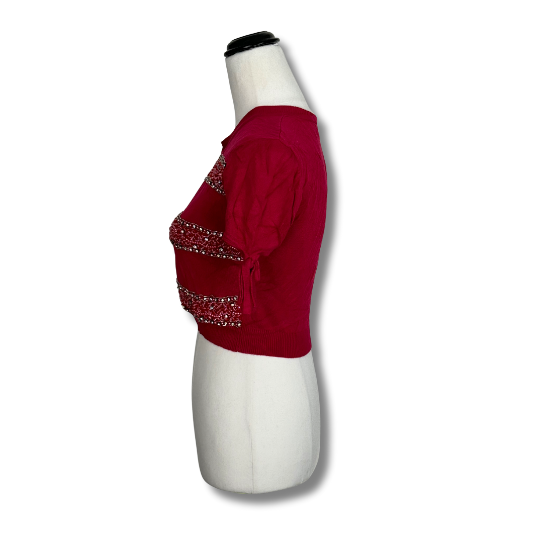 Alannah Hill Red Beaded Cardigan with Sleeve Ties