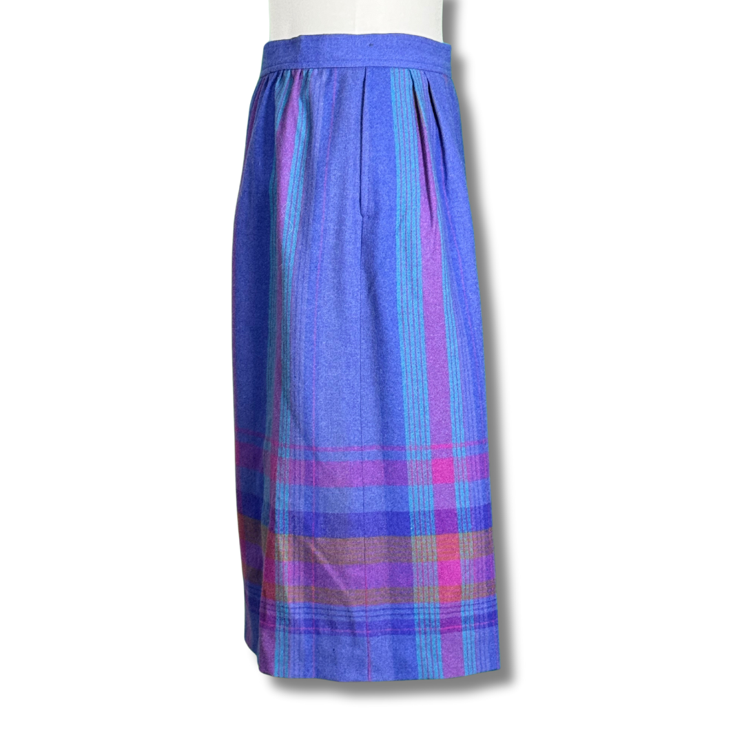 Pendleton 1970s Vintage Woollen Purple Plaid Skirt